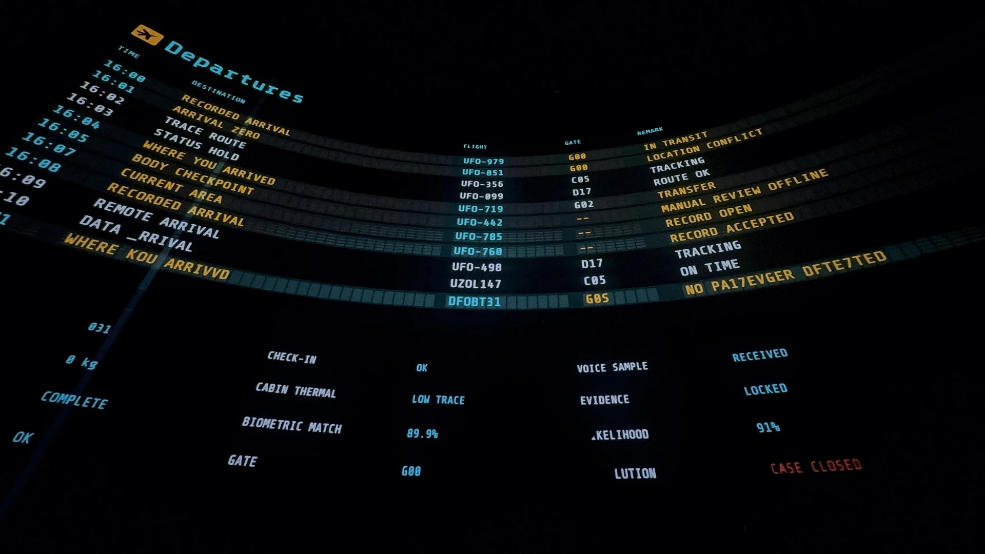MISSING SIGNALS 航班信息界面